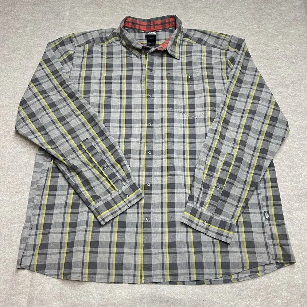 The‎ North Face Mens XL Grey Yellow Plaid Long Sleeve Button Down Shirt Hiking